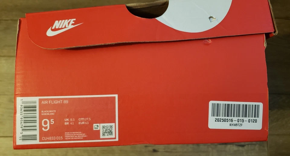 Nike Air Flight 89 Men's Shoes Black White Size 9.5 Brand New - Image 2 of 4