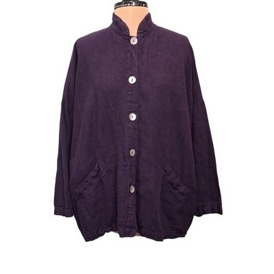 Bryn Walker Purple 100% Linen Button Down Jacket Lagenlook Made in USA Womens