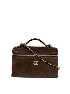 Chanel Brown Suede Slim Vanity With Chain