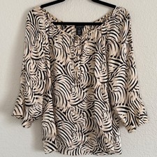 Y2K Womens 10 Silk Abstract Animal Print Blouse Maximalist Neutral Parisian