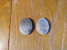 Vintage Alpaca Silver 1 1/4 x 7/8 Oval Bridle or Rein Chicago Screw Concho PAIR