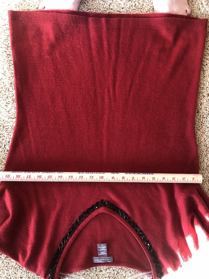 LAURA SCOTT MUJER L rojo acanalado elástico manga larga cuello tejido Cuentas Foto 4 de 4