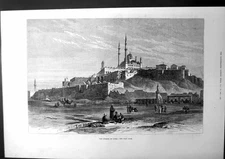 Antique Old Print TheˇCitadelˇOfˇCairoˇEgyptˇMosqueˇCamelsˇHillˇFortressˇ1881
