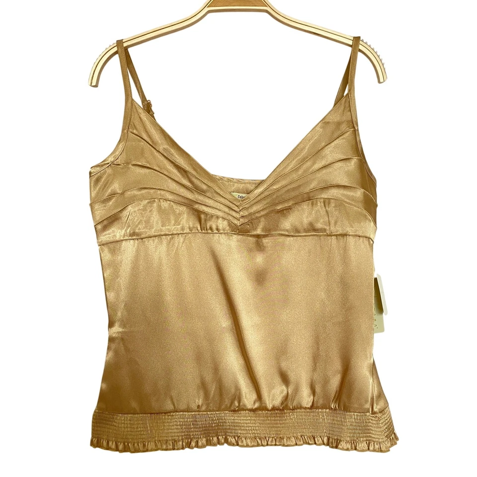 Camiseta sin mangas Cubavera plisada Babydoll Cami para mujer talla M coqueta dorada brillante nueva con etiquetas Foto 2 de 4