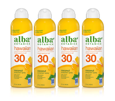 4 Pk: Alba Hawaiian Sunscreen SPF 30 Coconut Spray 5oz each - Pick Best By