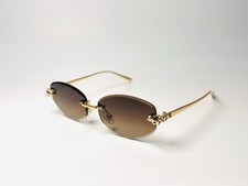 Rimless Oval Sunglasses Gradient Brown Lens Gold Frame Y2K Luxury Eyewear Retro
