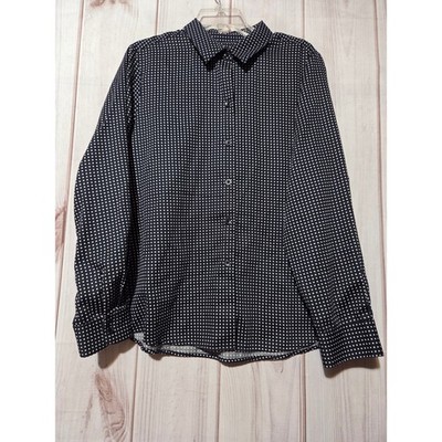 Foxcroft for Appleseeds Womens 16 Navy Blue Polka Dot Wrinkle Free Cotton Shirt