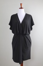 WHITE HOUSE BLACK MARKET 130 Black Slinky Stretch Pleated Dress Size Large