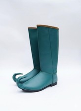 Green Curled Toe Elf Boots  Fantasy Cosplay Leather Shoes for Men  Women