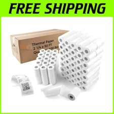 Retail Business Cash Register Paper - 100 Rolls 2 1/4" x 50'