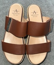 AQUATALIA MAE Women's Leather Espadrille Sandal 7 Casual Open Toe Slides New