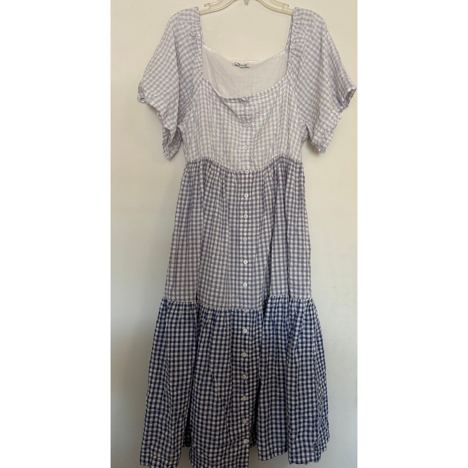 Patchwork Gingham Button-Front Tiered Midi Dress … - image 1