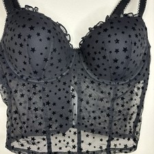 Victoria Secret PINK Balconette Corset Top Large Black Star Whimsigoth Coquette