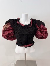 Antique Victorian Bodice c. 1892  96 Burgundy Silk  Black Lace Balloon Sleeves
