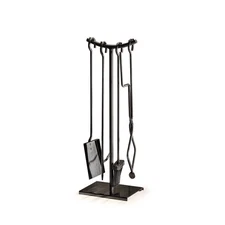 5-Piece Fireplace Tools Set - Modern Glossy Finish Black Fireplace Accessorie...