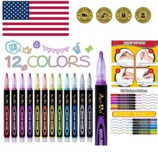 12 Colors Shimmer Markers Set - Glitter Metallic Pens for Creative Art Fun
