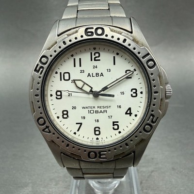 Seiko Alba Watch Men 38mm White Dial Titanium Round V501-0BD0 New Battery