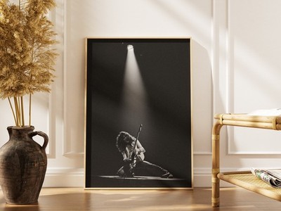 Eddie Van Halen Spotlight Guitar Solo Black & White Wall Art