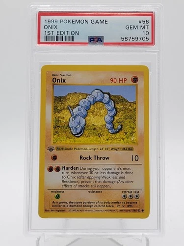 ONIX 1999 POKEMON BASE SET SHADOWLESS 1ST EDITION 56/102 PSA 10 Q0895
