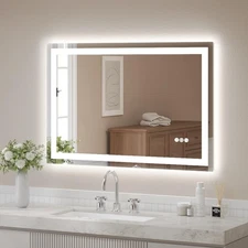 USHOWER 48x32'' LED Bathroom Mirror Dimmable Wall Vanity Mirror Anti-fog Mirror