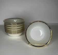 STUNNING!! Set Of 8!!  Vintage Anchor And Hocking Swirl Glass Bowls W Gold Trim