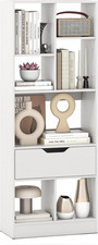 51" Tall White Bookcase with Drawer  7 Cubes - Multifunctional Storage Rack