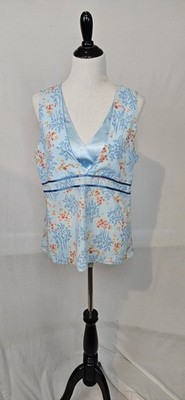 Old Navy Women s XL Blue Multicolor Floral Satin V-Neck Cami Zip Contrast Trim