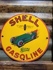 VINTAGE SHELL PORCELAIN SIGN OLD 1952 GREEN STREAK OLD RACE CAR OIL GAS STATION