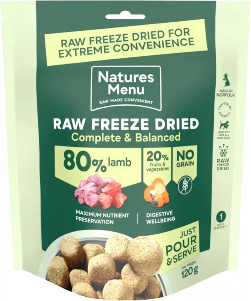 Natures Menu Raw Freeze Dried Dog Food Complete & Balanced 80/20 (120g x 7 Lamb)