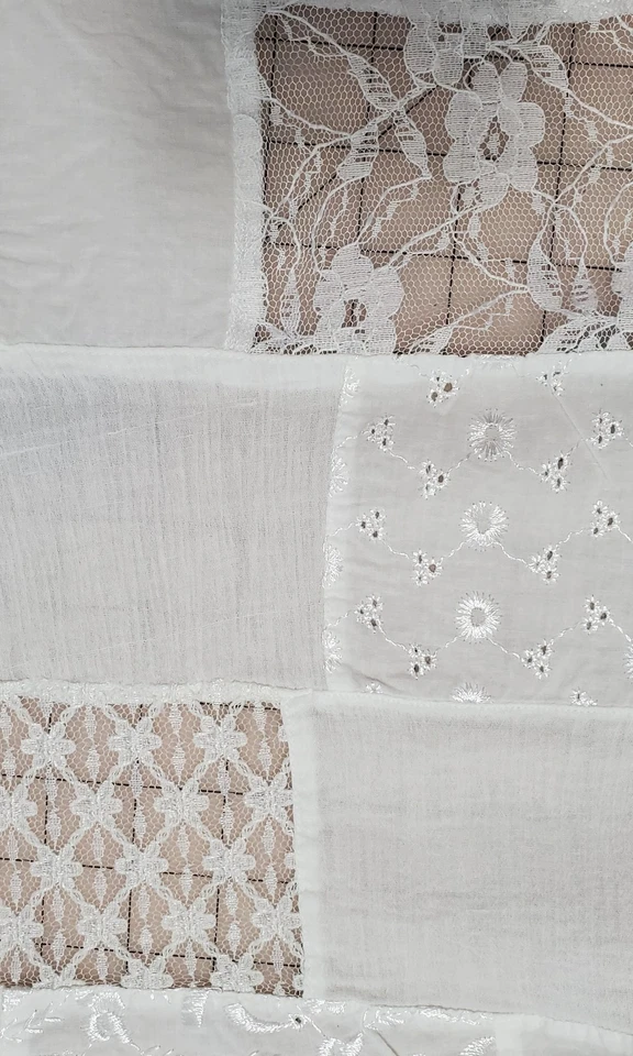 White Lace Eyelet Voile Crinkle Cotton "Quilted" Fabric, VTG, 42" W x 3+yds. L - Image 4 of 4