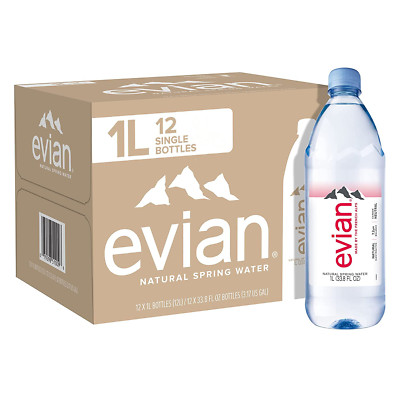 Evian Natural Spring Water, 33.81 Fl Oz, Pack of 12