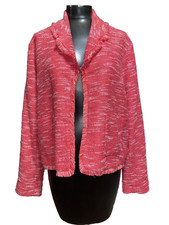 Elle Open Front Tweed Fringe Blazer Jacket Women's Xxl Red Polyester Blend Nwt