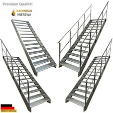 Premium Stahlwangen - Treppe 14 Stufen Breite 60-140cm Höhe 266cm Außen Geländer