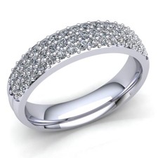 Genuine 1.5ct Round Cut Diamond Men's 3-Row Pave Wedding Band 14K Gold