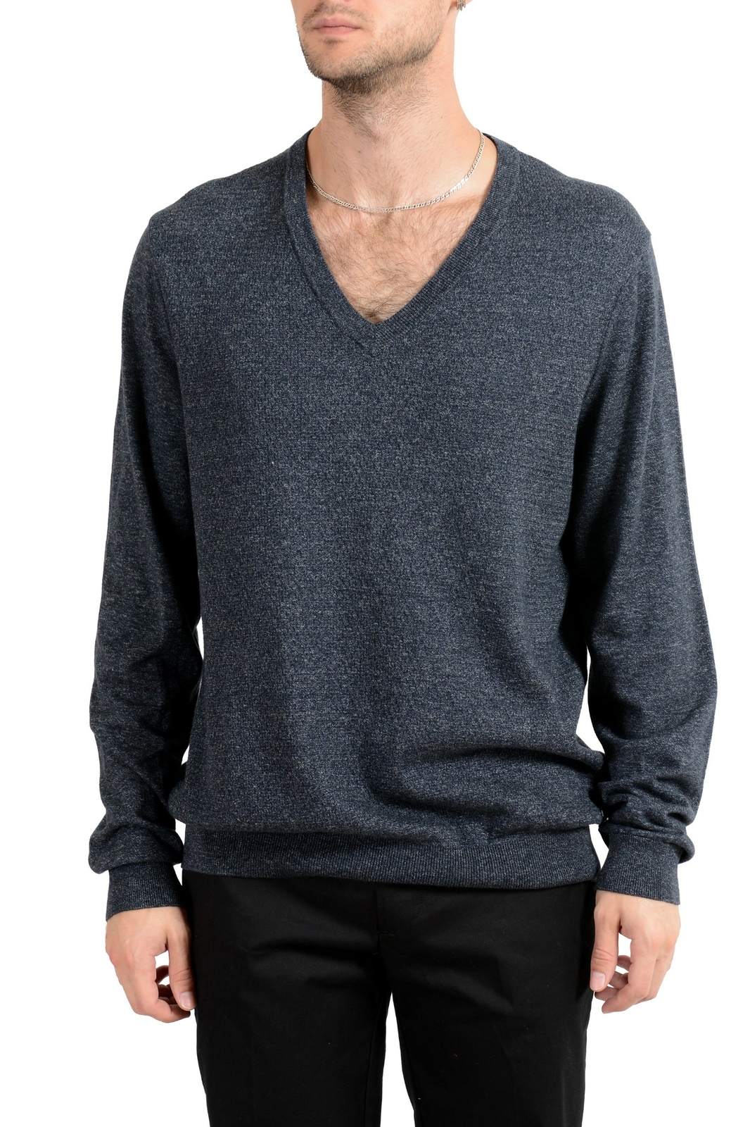 Мужской серый приталенный свитер с V-образным вырезом Hugo Boss Udrano US 2XL IT 56 19490₽