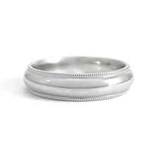 Men's Milgrain Edge Rounded Wedding Band Ring 14K White Gold, Size 10, 5.1 mm