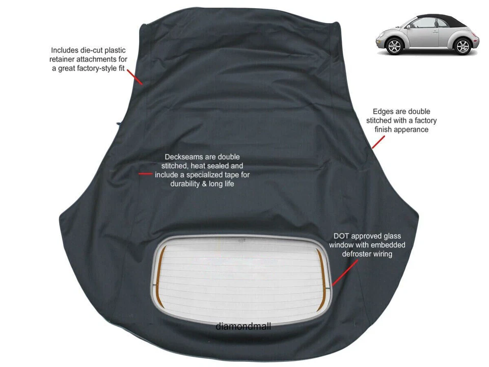 Se adapta a Volkswagen nuevo Beetle 2003-10 convertible superior negro marco eléctrico alemán superior Foto 2 de 3
