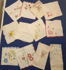 VINTAGE Lot of 12 Embroidered Floral Handkerchiefs Hanky See Pics/162b
