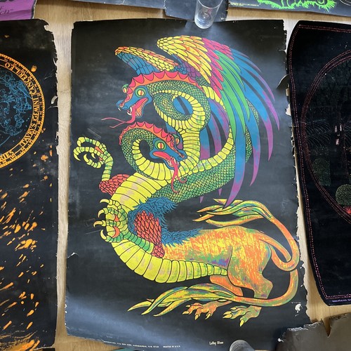 Lot 60s Beatles Psychedelic Blacklight Posters Dragon Zodiac Jon Lennon Hendrix - Picture 15 of 22