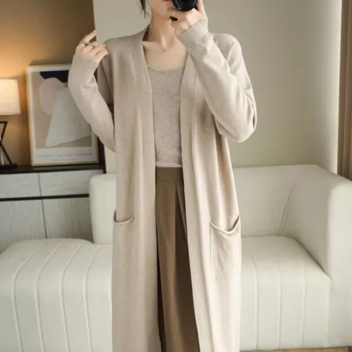 Damen Kaschmir Strickjacke Herbst Lang Strick V-Ausschnitt Wolle Mäntel Mittellang - Bild 7 von 26