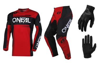 O'Neal 2025 Element Racewear MX Jersey Pant Matrix Gloves Combo Black/Red