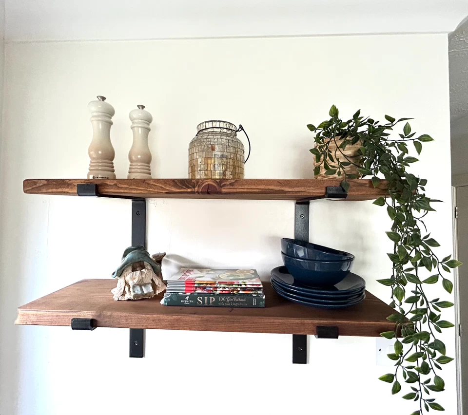 Scaffold Board Wall Shelf Handcrafted Rustic Wooden 1 x Shelf +2 Brackets - Image 3 of 4