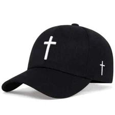 New Catholic Christian Cross Jesus Embroidery Black Cap Hat Baseball Outdoor