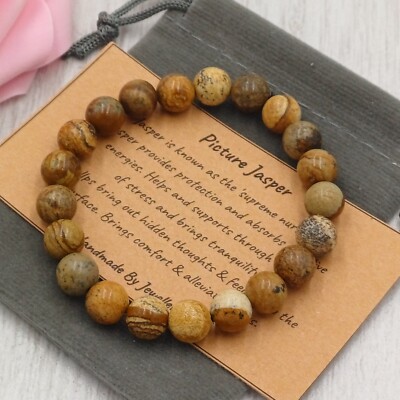 BILD JASPIS Armband Stretch Fit Handarbeit + Geschenktüte & Karte Edelstein 4/6/8 mm
