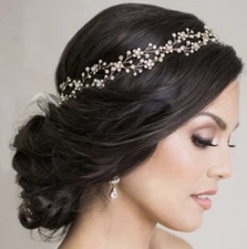 Bel Aire Bridal Weaving Flower Garland Headpiece with Tie Closure Pearl Accents