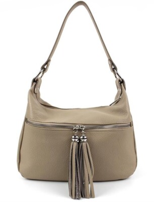 ITALY Handtasche Ledertasche Damentasche Schultertasche taupe echt Leder NEU!