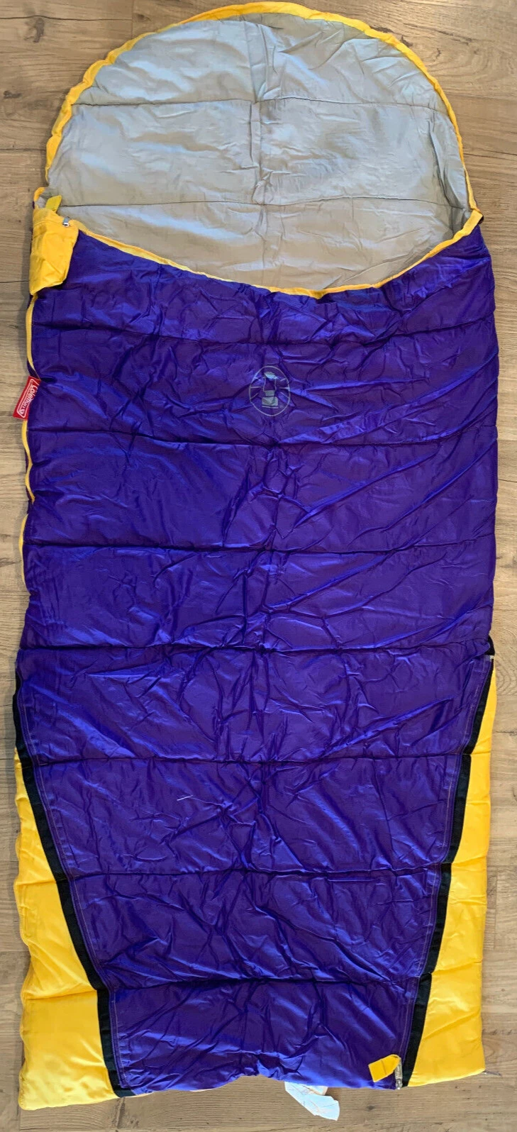 NICE! Coleman Coletherm 64x28 Youth Sleeping Bag Purple Yellow w/ Carrying Bag
