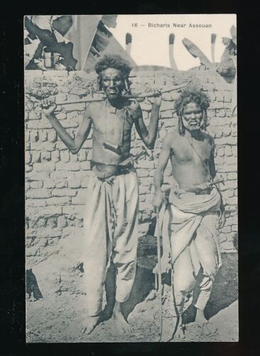 Egypt ethnic native Bicharis near ASSOUAN c1900/20s? PPC - Picture 1 of 1