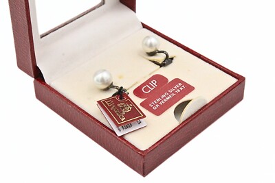 Stunning Vintage NOS Majorica Sterling Silver Pearl Earrings