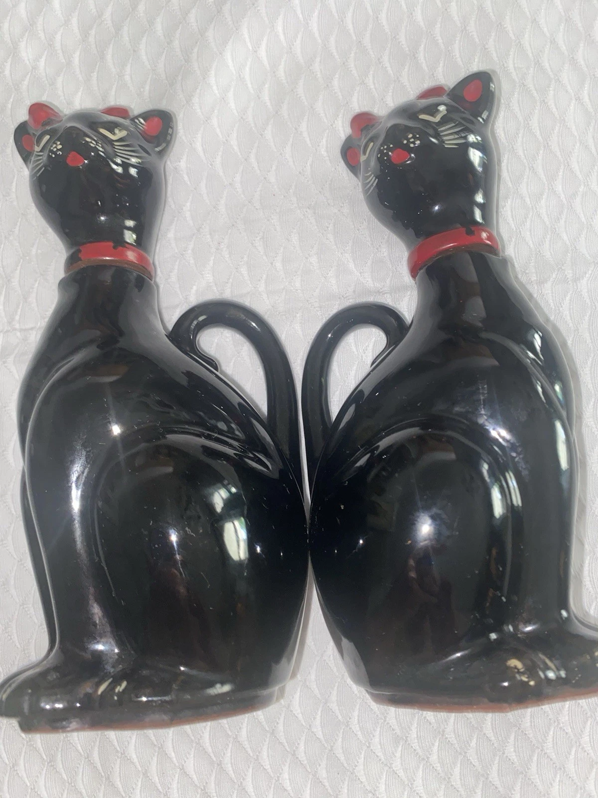 Early Century Shafford Black Cat Figurines, Oil And Vinegar Set.